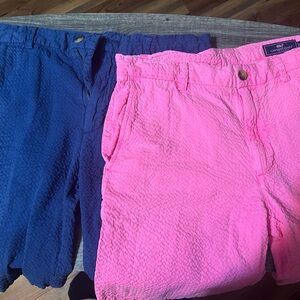 Vineyard Vines Neon Pink and Blue Seersucker Shorts Lot of 2 . Men’s size 30.